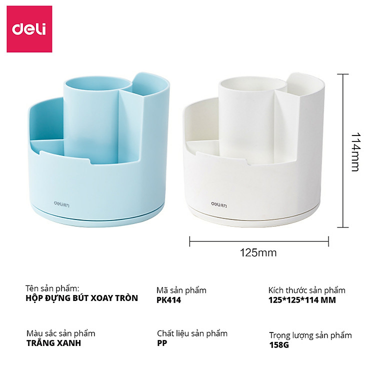 Ống Bút Xoay 360 Độ Deli - Hộp Đựng Bút Tròn Nhiều Ngăn Tích Hợp Giá Đỡ Điện Thoại - Ảnh 7