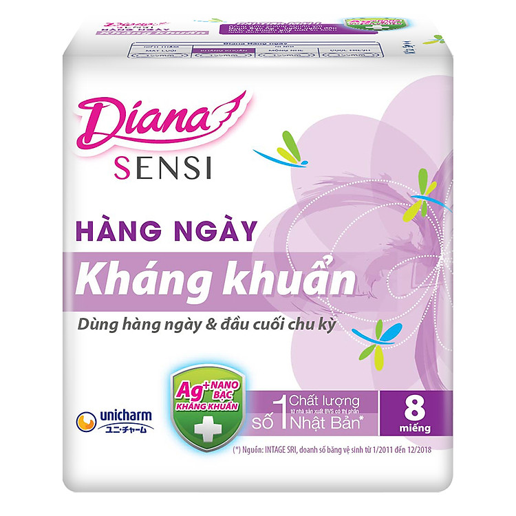Băng Vệ Sinh Diana Daily Sensi Siêu Thấm Kháng Khuẩn (Gói 8 Miếng)