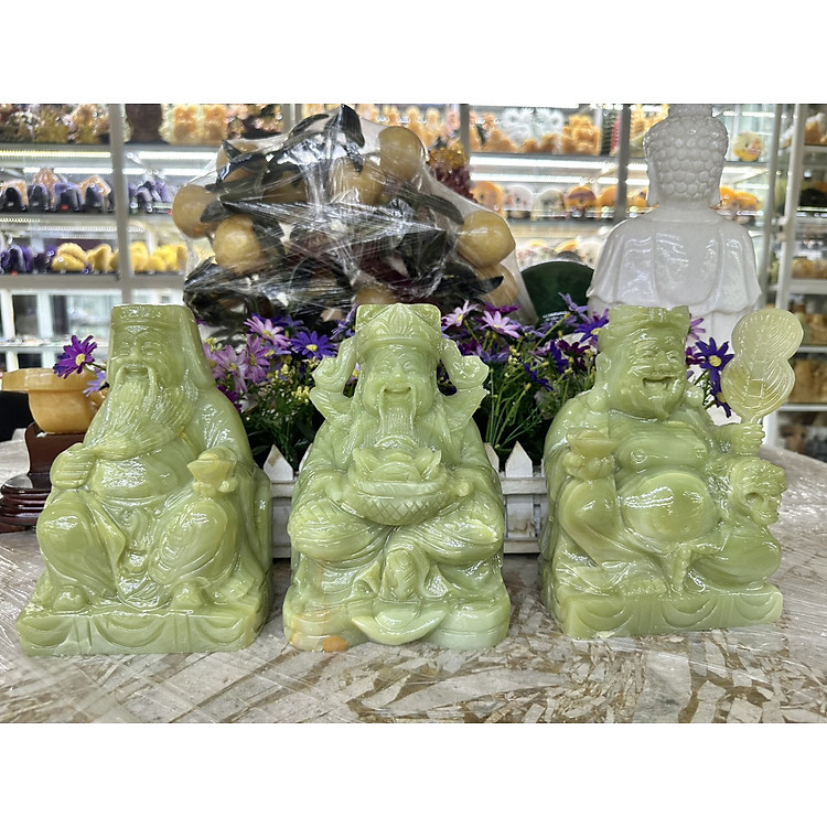 Bộ combo ông Thần Tài Thổ Địa và ông Kim Tiền Thần Phát phong thủy chiêu nạp tài lộc đá ngọc Onyx - Cao 20 cm