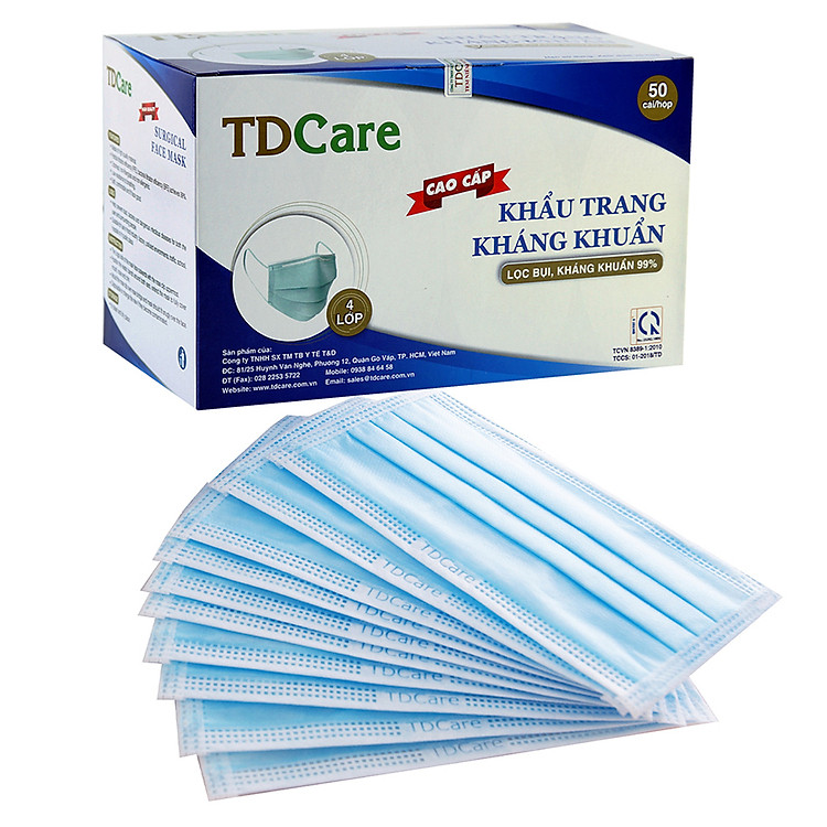 Hộp Khẩu trang kháng khuẩn TDCare 4 Lớp-Xanh