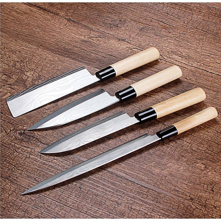 Bộ 04 dao làm bếp Chuan Kun kiểu Nhật bản bằng thép có vân theo phong cách Dasmacus