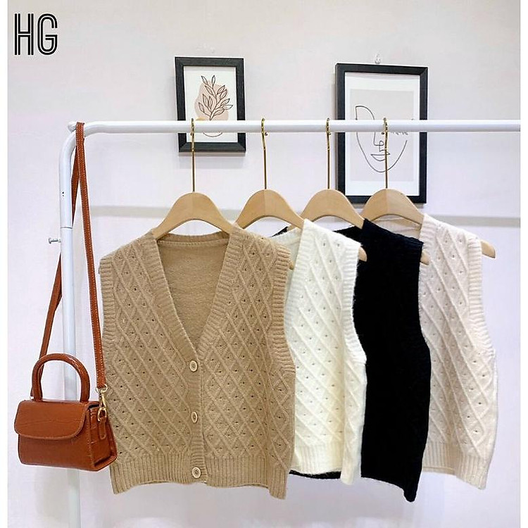 Áo gile len nữ - cài khuy- hàng Quảng châu