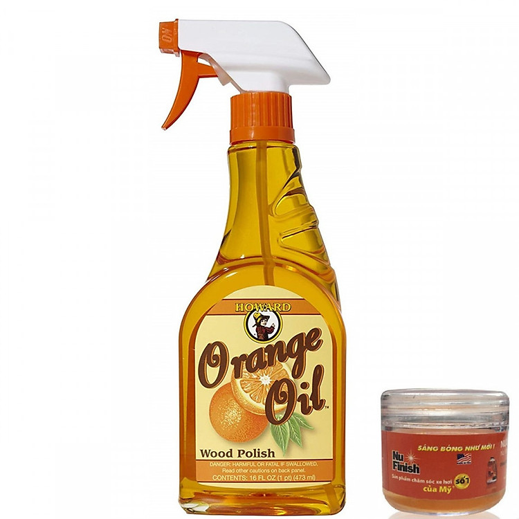 Nước lau sạch bóng đồ gỗ nội thất hương cam Howard Orange Oil ORS016 473ml + Tặng nước rửa xe Nu Finish Car Wash 30ml