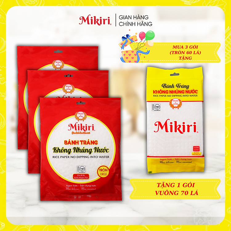 MUA 2 TẶNG 2 - Bộ 4 Bánh tráng Mikiri không nhúng nước vuông tròn lớn - Nguyên liệu cho món ăn thêm ngon