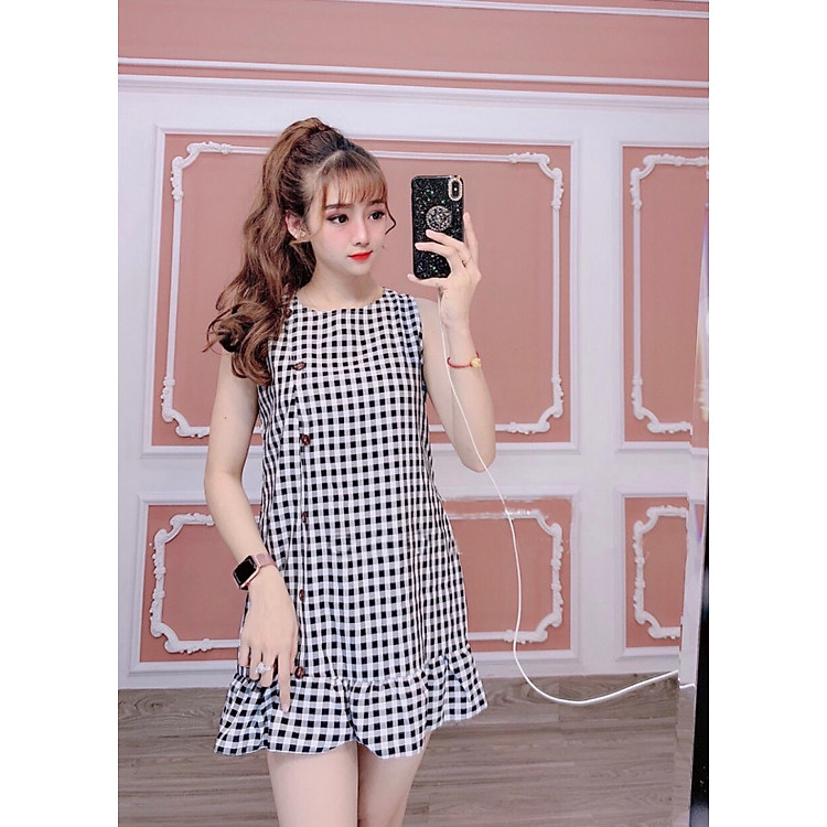Đầm Suông Ca Rô Đuôi Cá