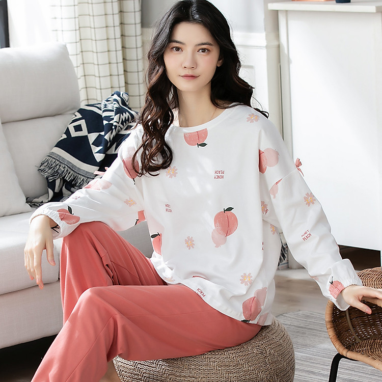 Đồ mặc nhà nữ tay dài quần dài cotton 8010