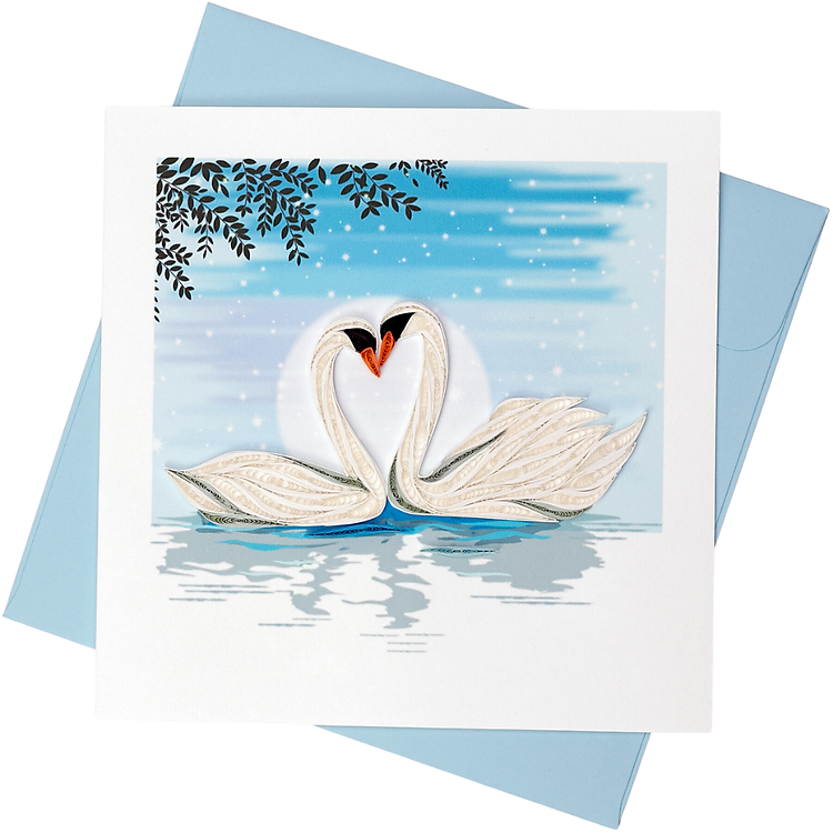 Thiệp giấy xoắn tinh yêu valentine - Thiên nga tình yêu - size 15x15cm