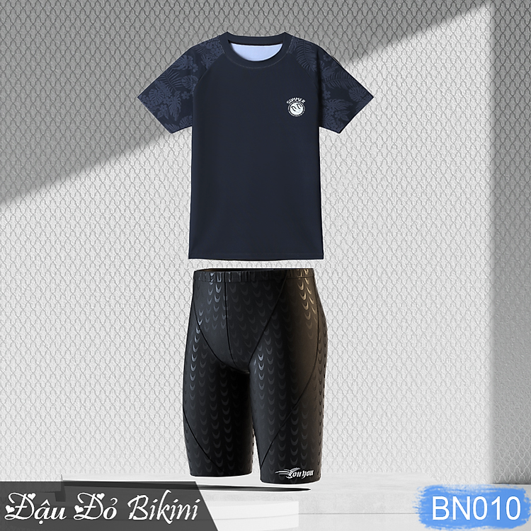 Bộ đồ bơi nam quần lửng, phom ôm người gọn gàng, chất thun bơi lạnh chuẩn dày đẹp, mịn mát mau khô, co giãn cao | BN010