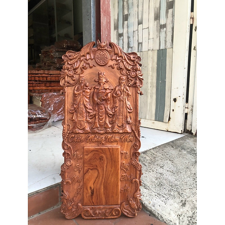 Đốc lịch treo tường khắc phúc lộc thọ gỗ hương đá (80×40×3cm)