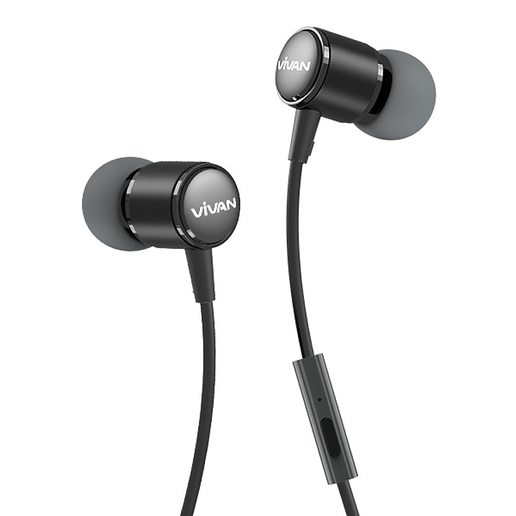 Tai nghe nhét tai có dây Jack cắm 3.5mm có Mic/Microphone Vivan | Cho iOS/Apple (iPhone/iPad), Android (Samsung, Sony, Xiaomi, Huawei, Oppo) Màu Đen/Xám - Hàng Chính Hãng