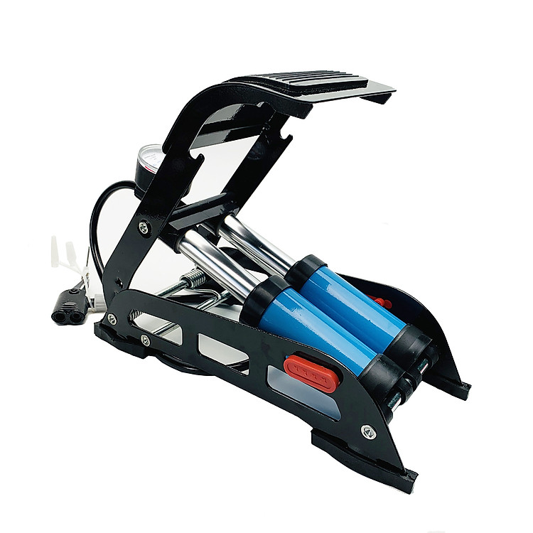 Bơm xe máy - Bơm xe đạp chân - Bơm đạp chân 2 ống đa năng - Bơm hơi đạp chân mini cho ô tô, xe máy, xe đạp, bơm bóng, phao bơi