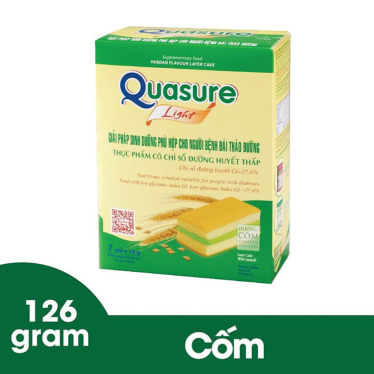 Bánh bông lan Quasure light cốm, dâu, gấc 126 gram Bibica - thực phẩm dành cho người ăn kiêng, tiểu đường