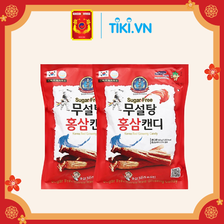 Combo 2 Kẹo Hồng Sâm Hàn Quốc Không Đường Ginseng House 500g - Giảm Mệt Mỏi & Căng Thẳng