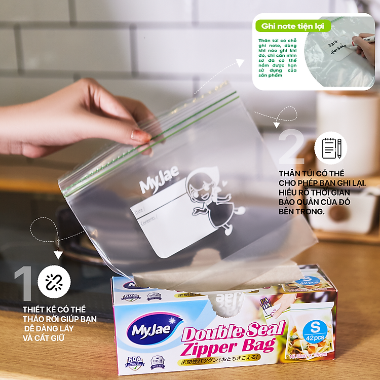 Túi Zip PE Trong Suốt 2 Đường Kéo MyJae, Túi Bọc Đồ Ăn, Rau Củ Bảo Quản Trong Tủ Lạnh