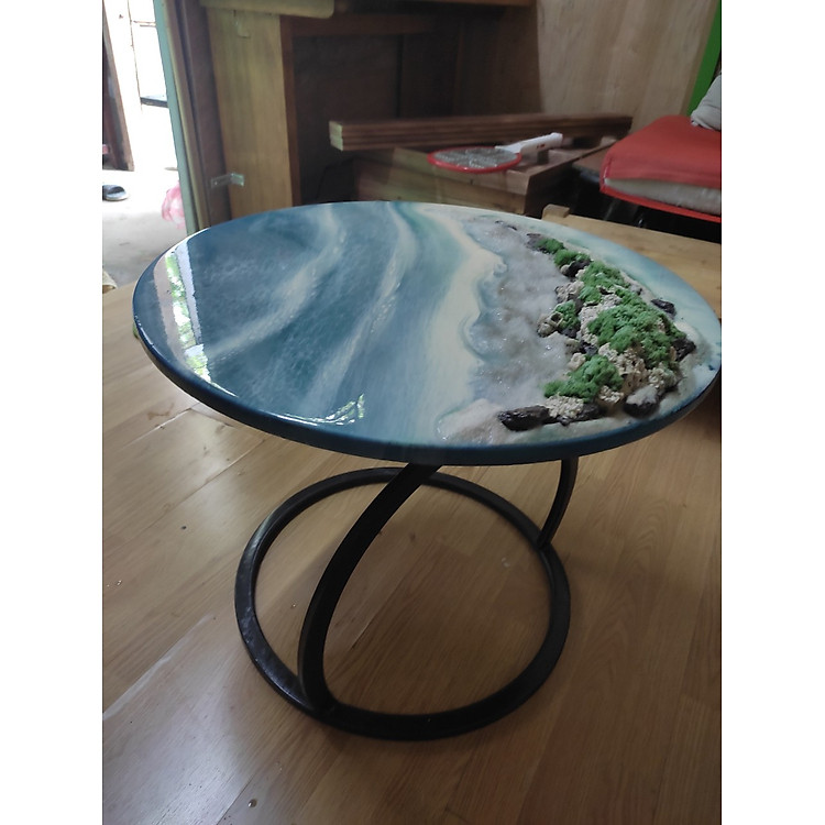 Bàn Epoxy tròn đường kính 60cm, Dày 2cm, Chân sắt