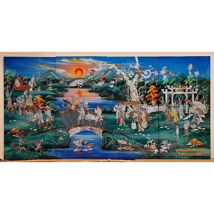 TRANH SƠN MÀI KHẢM TRAI CAO CẤP -VINH QUY BÁI TỔ