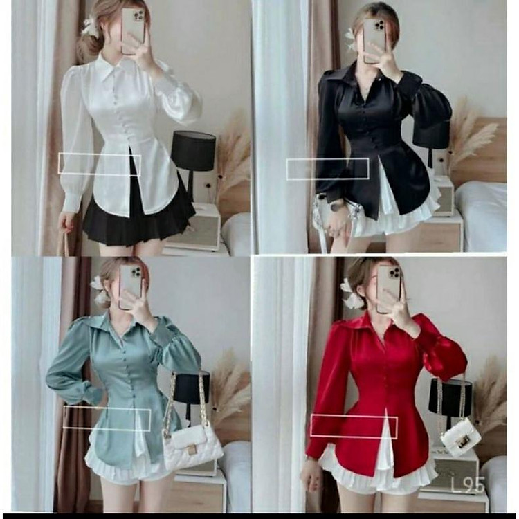 Áo sơ mi kiểu thắt nơ lưng-hàng thiết kế
