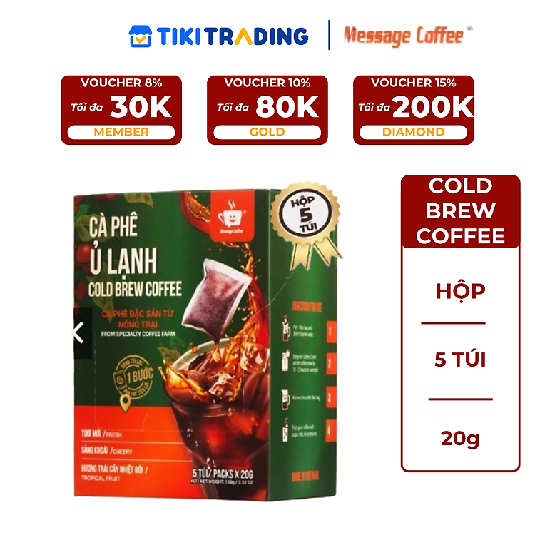 Cà Phê Cold Brew Ủ Lạnh Túi Lọc Arabica Cầu Đất - Cafe Tiện Lợi Ít Đắng Chua Thanh Từ Message Coffee Hộp 5 Túi 20g