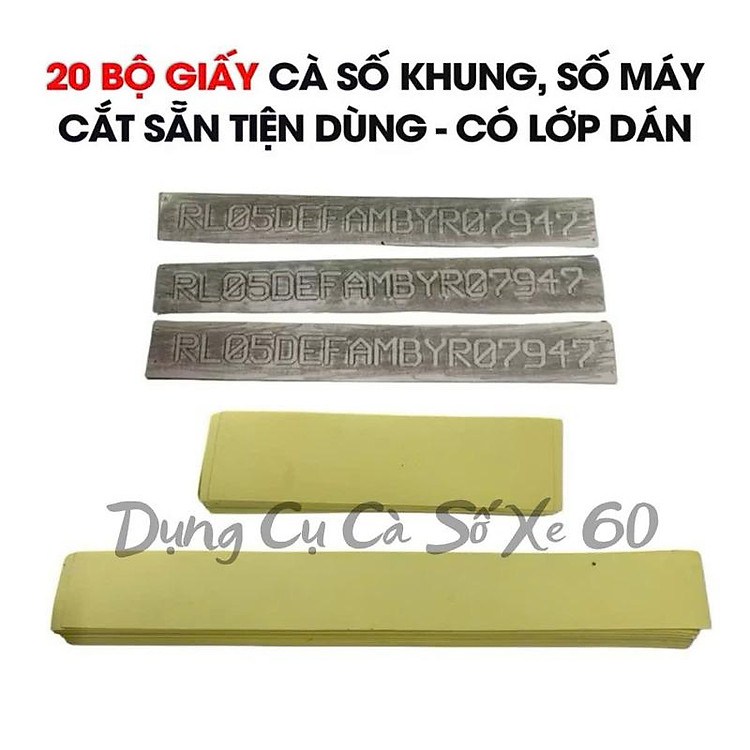 20 Bộ Giấy Cà Số Khung Số Máy Ô Tô Xe Máy | Cắt Sẵn Tiện Dùng | Cắt Sẵn Thành Bộ, Dễ Dùng Cho Thợ – 20 Bộ/Gói