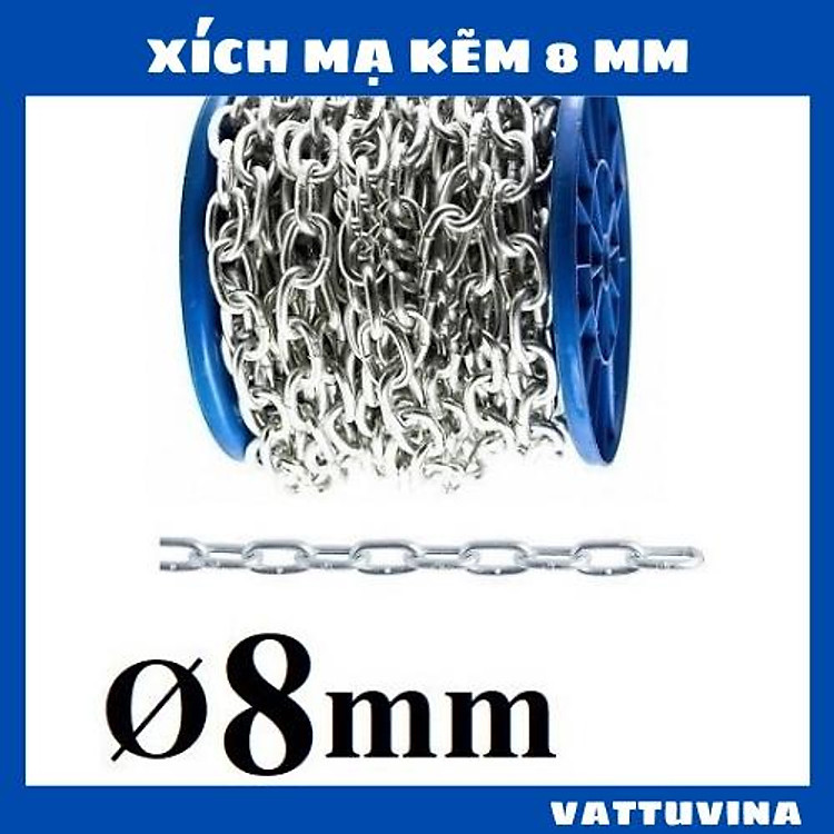 Dây xích sắt mạ kẽm Ø 8mm (8ly) dài 1 mét, có cắt theo số lượng mét