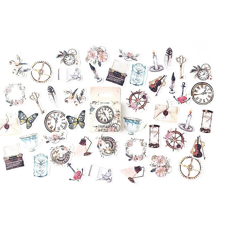 Hộp 46 Miếng Dán Sticker Trang Trí Vintage Thời Gian