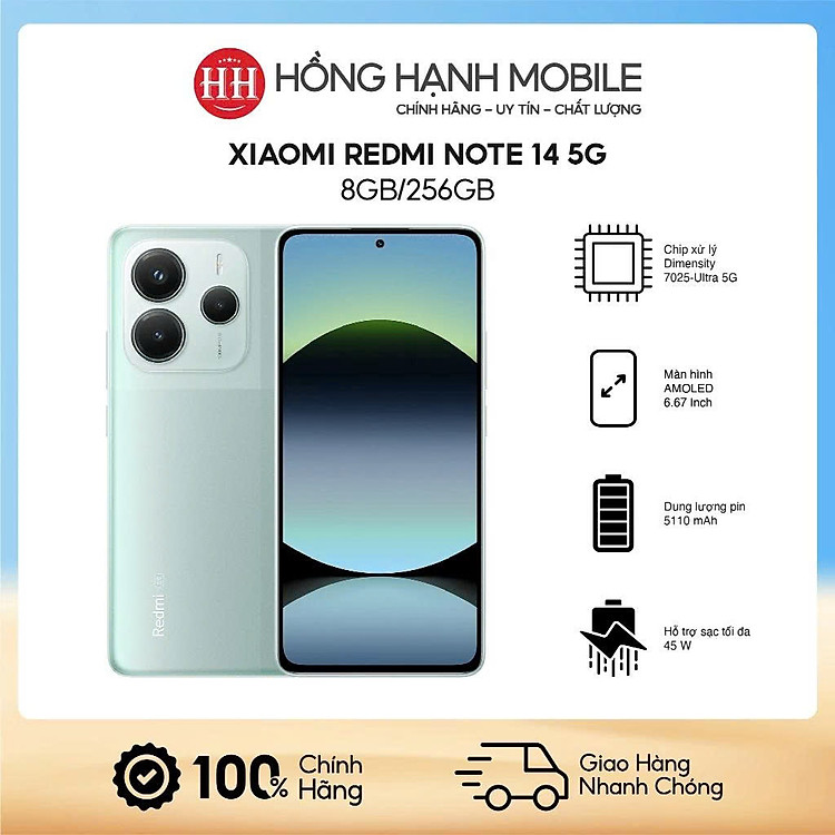 Điện Thoại Xiaomi Redmi Note 14 5G 8GB/256GB - Hàng Chính Hãng