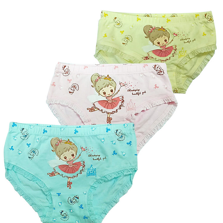 Set 3 Quần lót cotton cao cấp cho bé gái từ 3-10 tuổi - Màu ngẫu nhiên - Ninedra