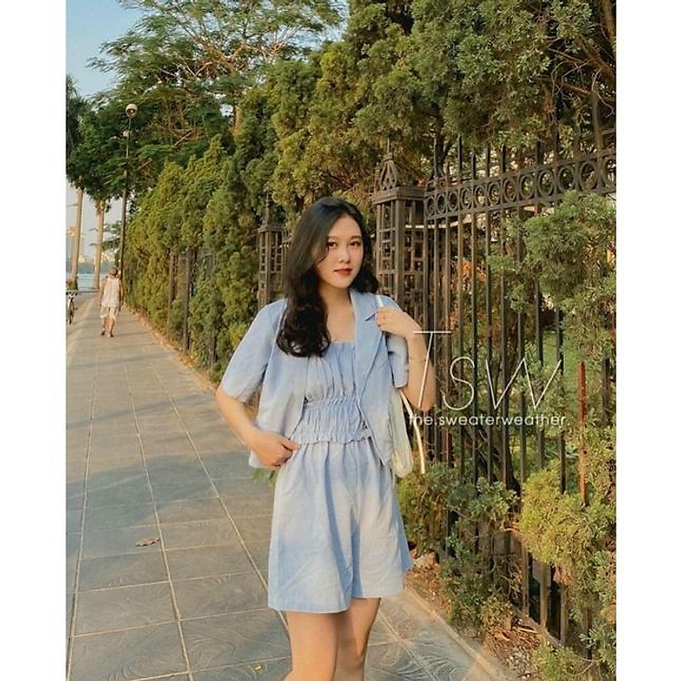 Set Blazer 3 món vải đũi dày dặn, mát mẻ