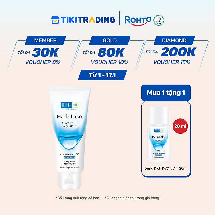 Sữa rửa mặt dưỡng ẩm tối ưu Hada Labo Advanced Nourish Cleanser 80g