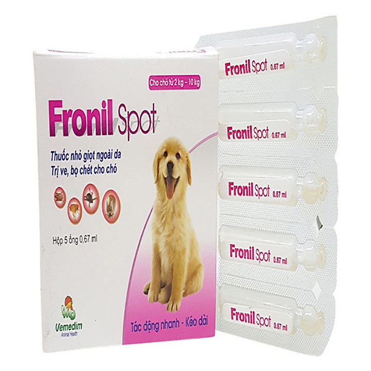 Dung dịch nhỏ sống lưng trị ve ghẻ, bọ chét chó - Fronil spot hộp 5 ống