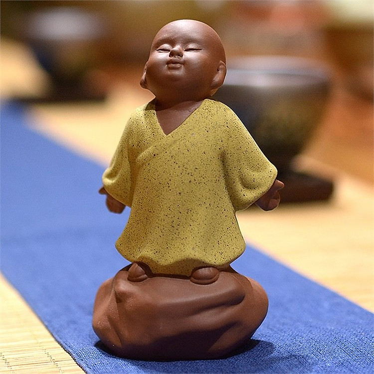 Tượng Chú Tiểu Đón Nắng Gốm Màu Trang Trí Nhà Decor Phòng_ Hàng chính hãng
