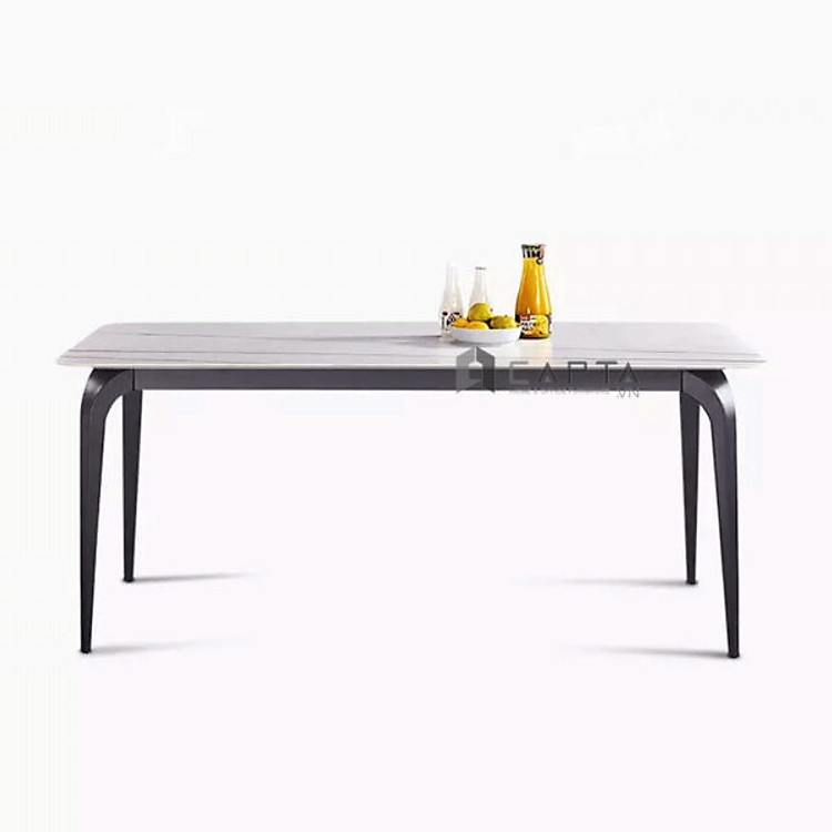 Bàn ăn mặt đá phiến TN1229-16E Bàn chữ nhật 1m6 mặt đá phiến chân sắt sơn tĩnh điện màu đen