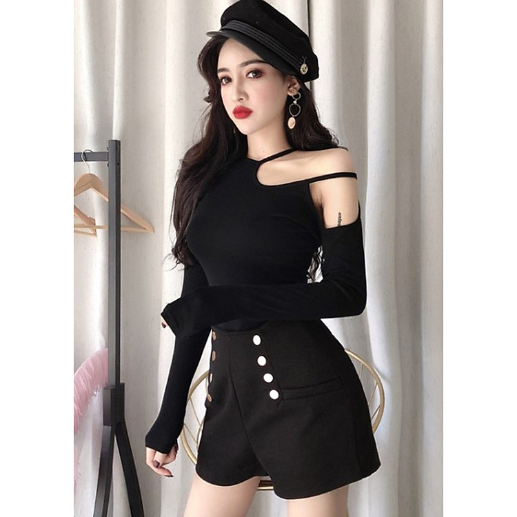 Áo thun tay dài xẻ vai sexy Mã: AX3958 - ĐEN