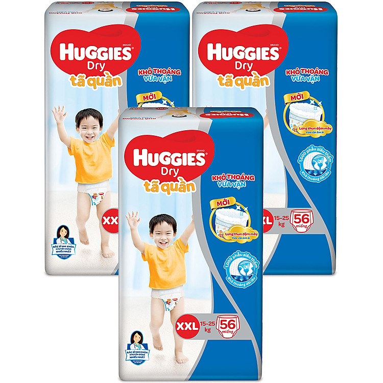 Combo 3 Gói Tã Quần Huggies Dry Gói Cực Đại XXL56 (56 Miếng) - Bao Bì Mới
