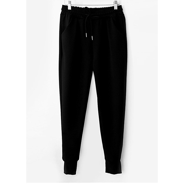 Quần jogger thun nữ trơn đen dáng baggy
