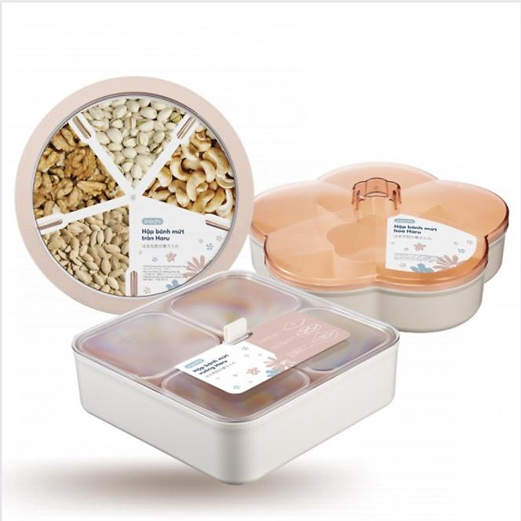 Hộp mứt tết Haru inochi cao cấp khay mứt hoa 5 cánh tròn vuông