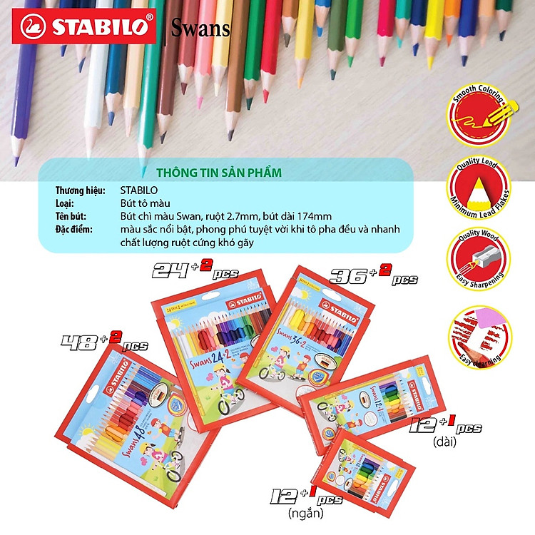 Bộ Bút Chì Màu Tẩy Xóa STABILO Swans (24 màu) - Ảnh 4