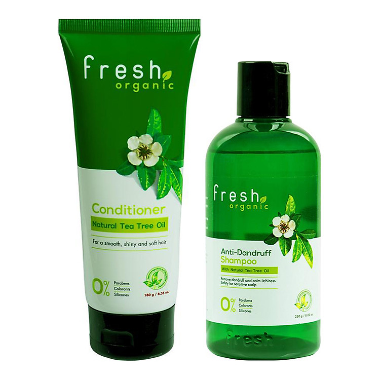 Bộ dầu gội và xả Tràm Trà hỗ trợ trị gàu Fresh Organic Tea Tree Oil (Dầu gội 250g + Dầu xả 180g)
