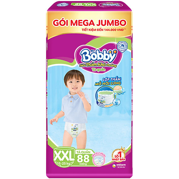 Tã Quần Bobby - Đệm Lưng Thấm Mồ Hôi XXL88 (88 Miếng)