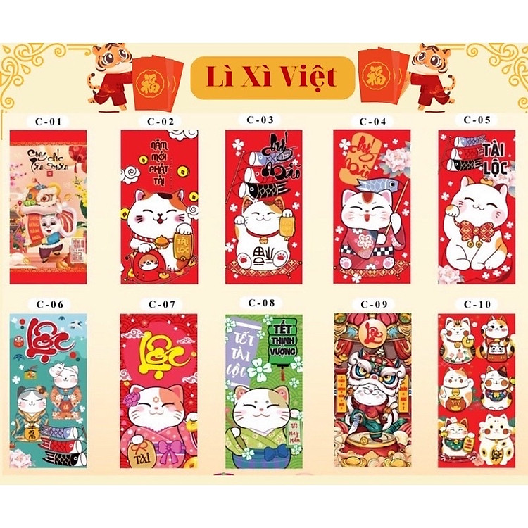 Xấp 100 Bao Xì Xì Tết Truyền Thống (10 chiếc)