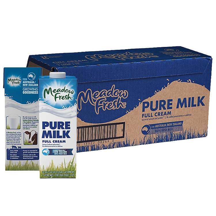 Thùng 12 hộp Sữa tươi tiệt trùng nguyên kem Meadow Fresh 1L hàng New Zealand
