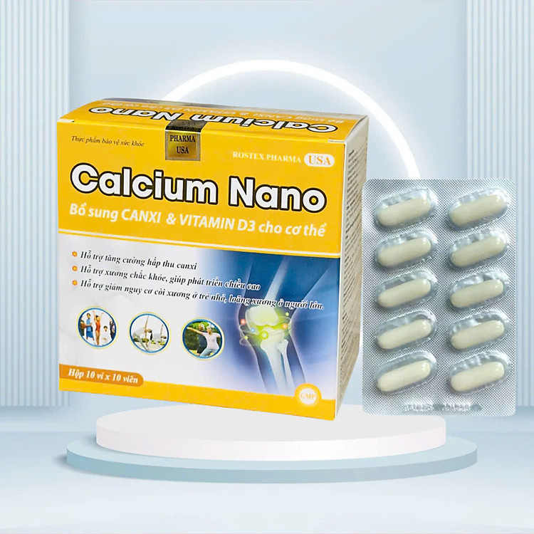 Nano calcium bổ sung canxi, Giúp Chắc Khỏe Xương,Giảm Loãng Xương (Hộp 100viên)