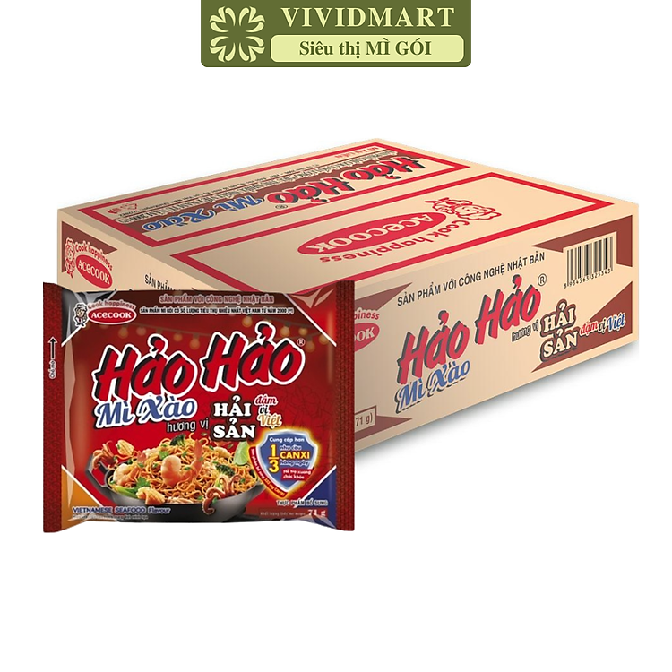 ACECOOK - Mì Hảo Hảo hương vị mì xào hải sản, Mì ăn liền Hảo Hảo mì xào hải sản, Mì xào Hảo Hảo hải sản (71g/ gói)