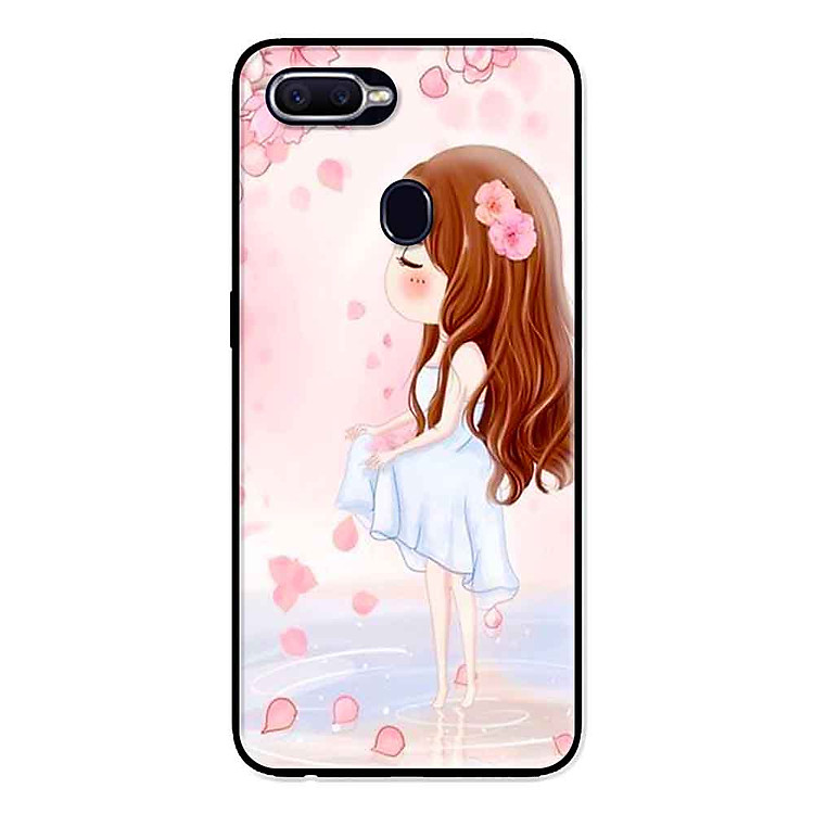 Ốp Lưng in cho Oppo F9 Mẫu Cô Gái Váy Trắng Nền Hoa Đào - Hàng Chính Hãng