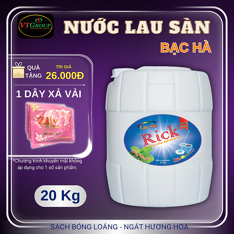 Nước lau sàn Rick can 20kg - Tặng 1 Dây xả vải Zily 10 gói