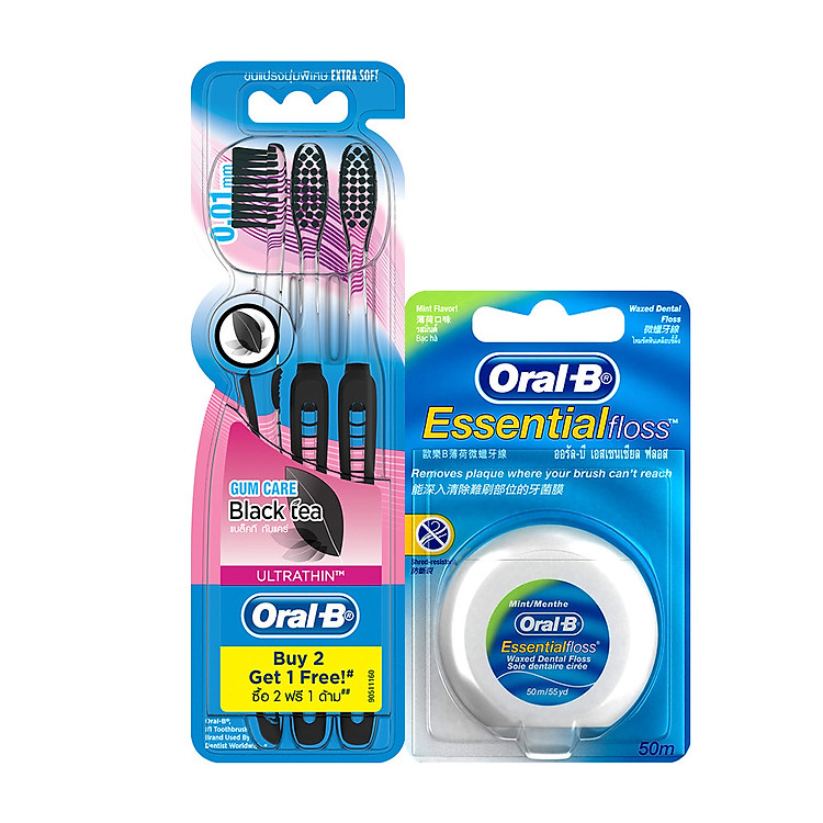 Bộ 2 sản phẩm Oral-B: "01 Chỉ nha khoa hương bạc hà 50m" + "01 Vỉ 3 Tinh chất trà đen"