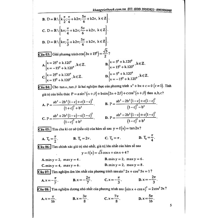 100 Đề Kiểm Tra Định Kì Trắc Nghiệm Toán Lớp 11 - Ảnh 6