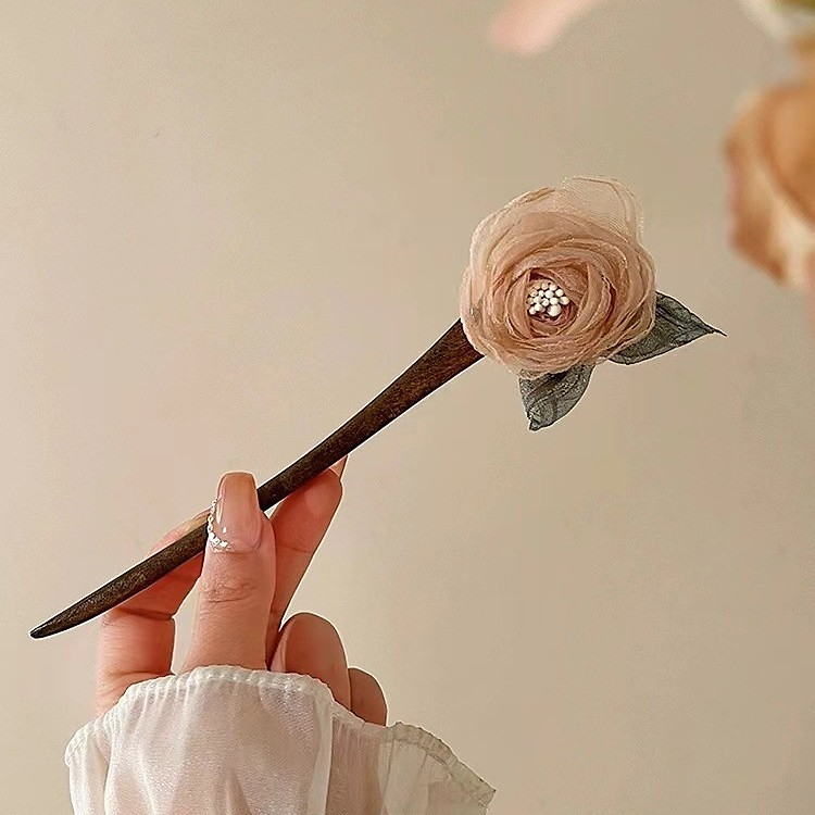 Trâm cài tóc hoa hồng thiếu nữ, phụ kiện búi tóc, dụng cụ búi tóc làm tóc style cổ trang thanh lịch