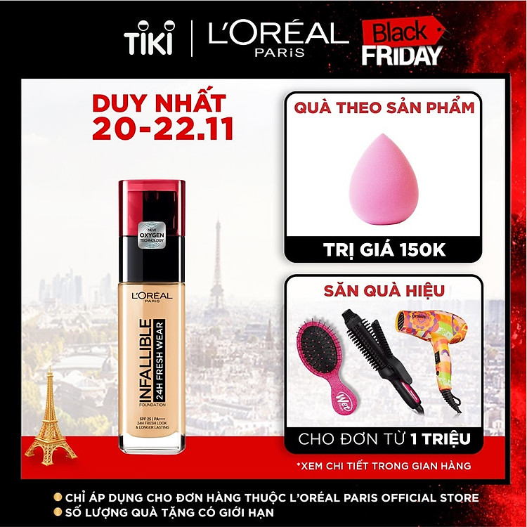 Kem nền 24h mịn nhẹ lâu trôi L'oreal Paris Infallible 24h Fresh Wear Liquid Foundation 30ml