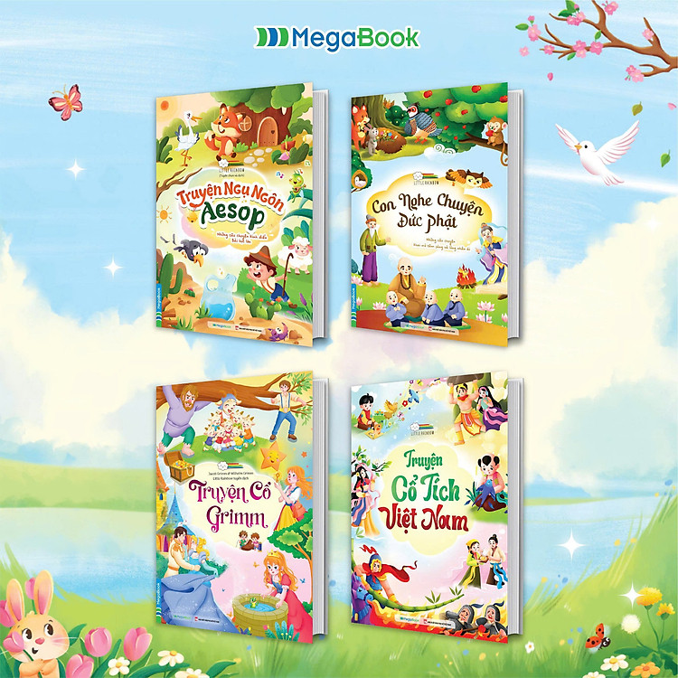 Combo 4 cuốn Truyện: Truyện cổ tích Việt Nam, Truyện cổ Grimm,Truyện ngụ ngôn Aesop, Con nghe chuyện Đức Phật